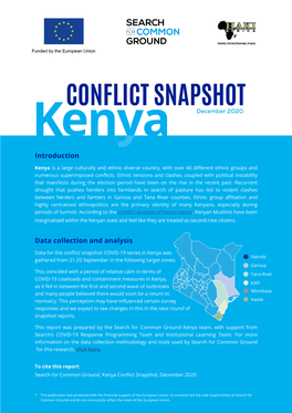 CONFLICT SNAPSHOT Kenya December 2020 Introduction