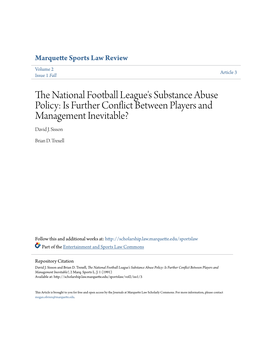The National Football League's Substance Abuse Policy: Is Further Conflict Between Players and Management Inevitable?, 2 Marq
