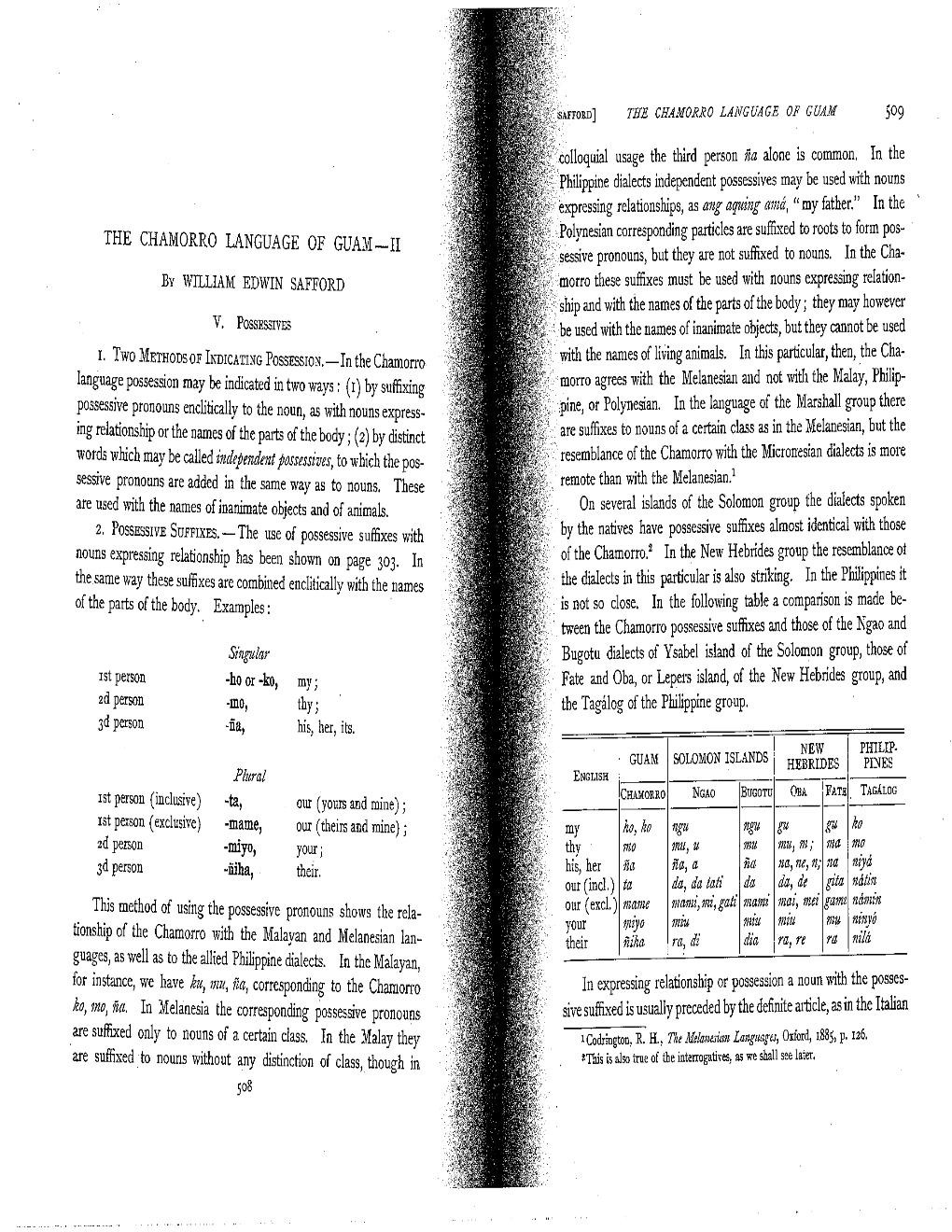 THE CHAMORRO LANGUAGE of GUAM-II This Method of Using the Possessive Pronouns Shows the Rela