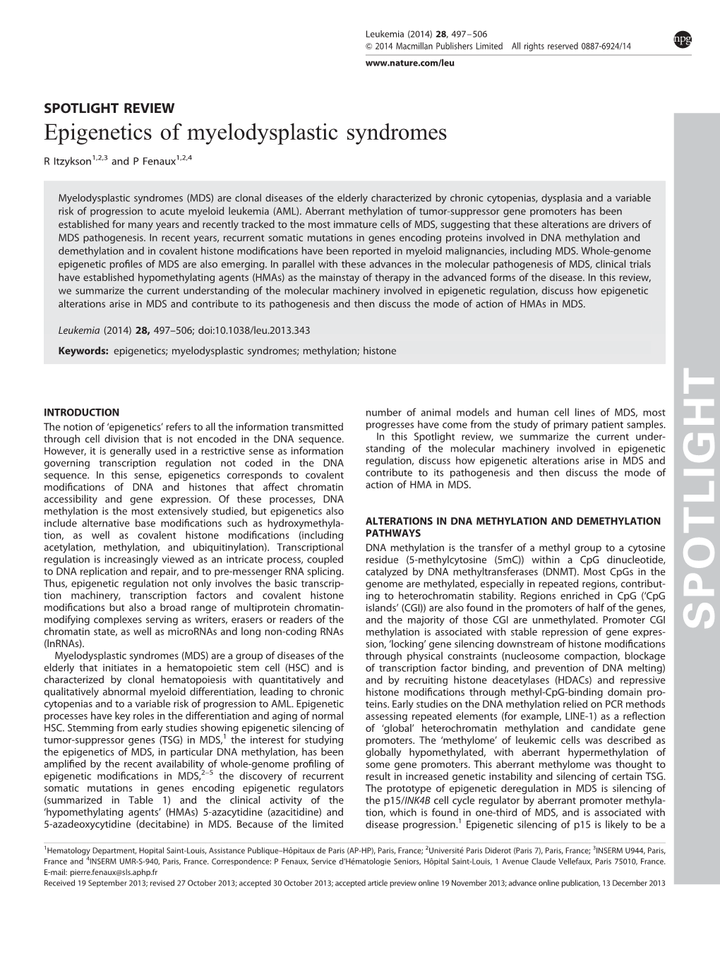 Epigenetics of Myelodysplastic Syndromes