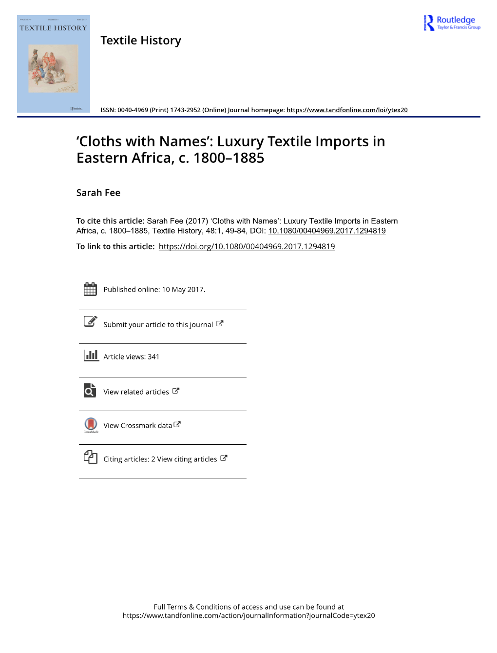 Luxury Textile Imports in Eastern Africa, C. 1800–1885