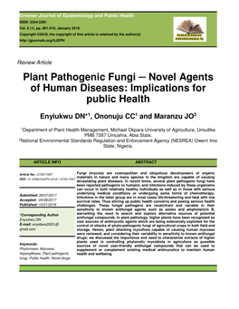 Plant Pathogenic Fungi Novel Agents of Human Diseases