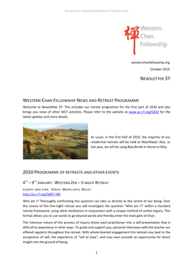 Newsletter 37 Western Chan Fellowship News and Retreat Programme
