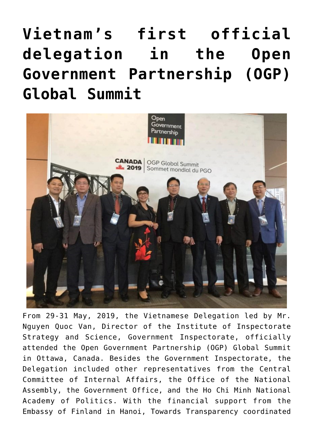 Vietnam's First Official Delegation in the Open Government Partnership (OGP) Global Summit