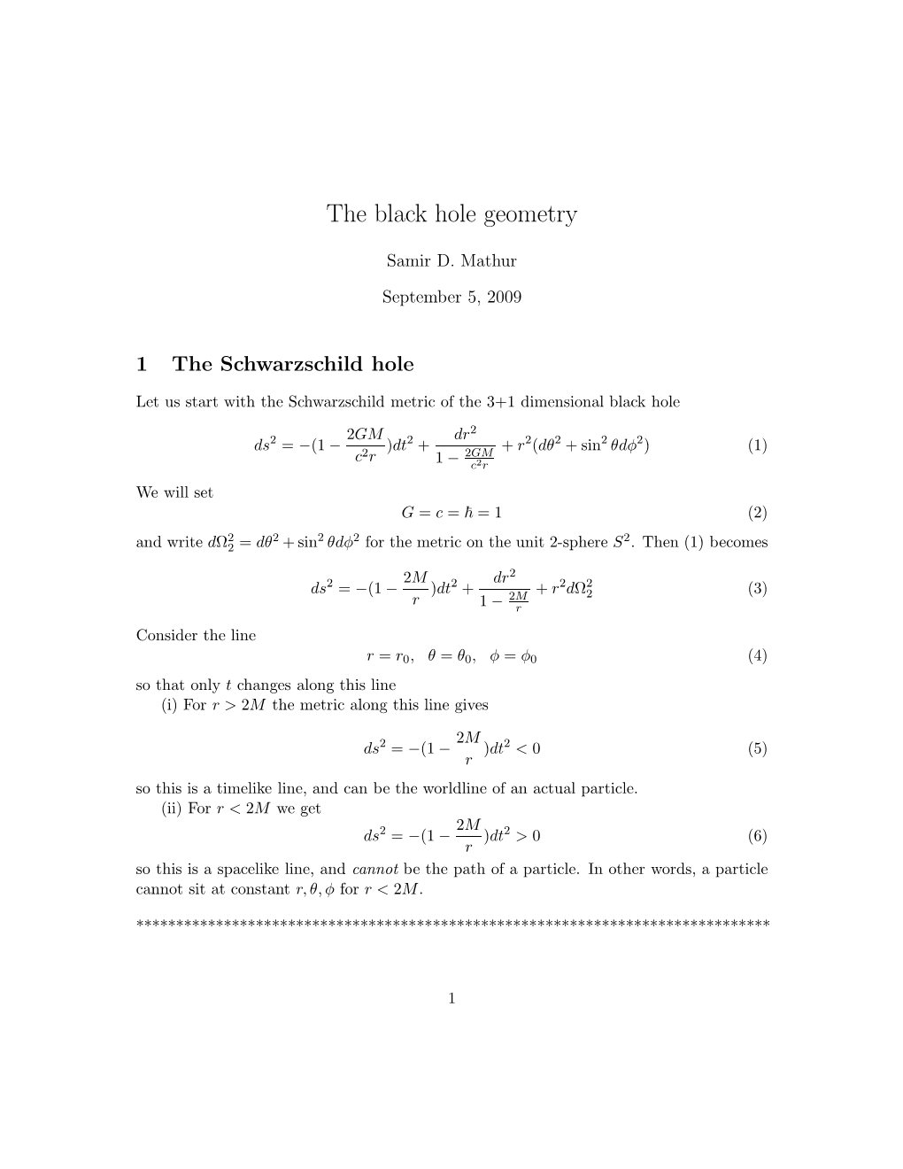 The Black Hole Geometry