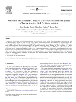 Melatonin and Differential Effect of L-Thyroxine on Immune System Of