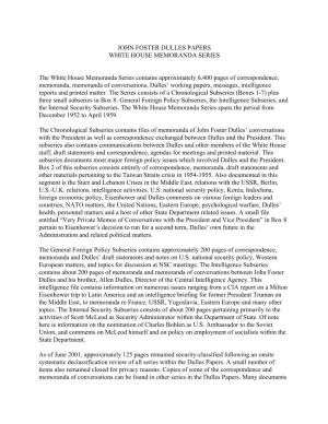 John Foster Dulles Papers White House Memoranda Series