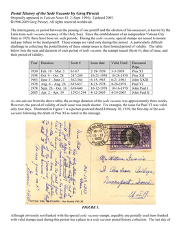 Postal History of the Sede Vacante by Greg Pirozzi Originally Appeared in Vatican Notes 43: 2 (Sept