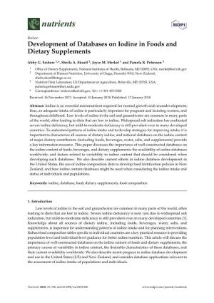 Development of Databases on Iodine in Foods and Dietary Supplements