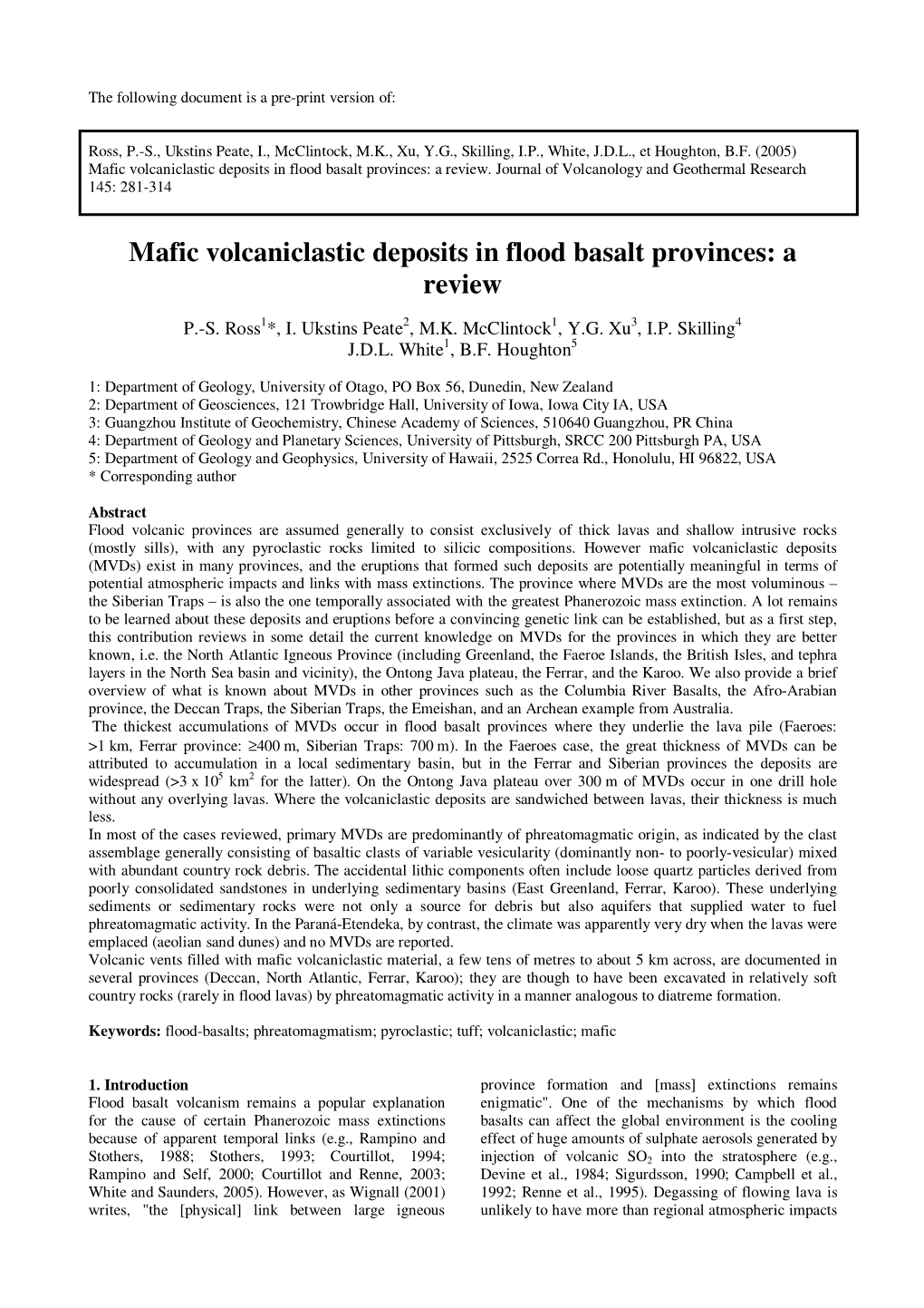 Mafic Volcaniclastic Deposits in Flood Basalt Provinces: a Review