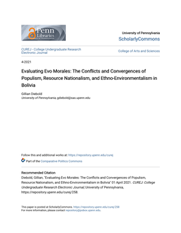 Evaluating Evo Morales: the Conflicts and Convergences of Populism, Resource Nationalism, and Ethno-Environmentalism in Bolivia