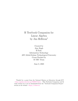 R Textbook Companion for Linear Algebra by Jim Hefferon