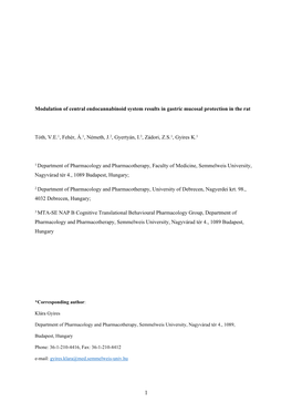 Modulation of Central Endocannabinoid System Results in Gastric Mucosal Protection in the Rat