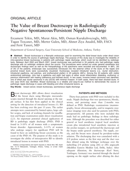 The Value of Breast Ductoscopy in Radiologically Negative Spontaneous⁄Persistent Nipple Discharge