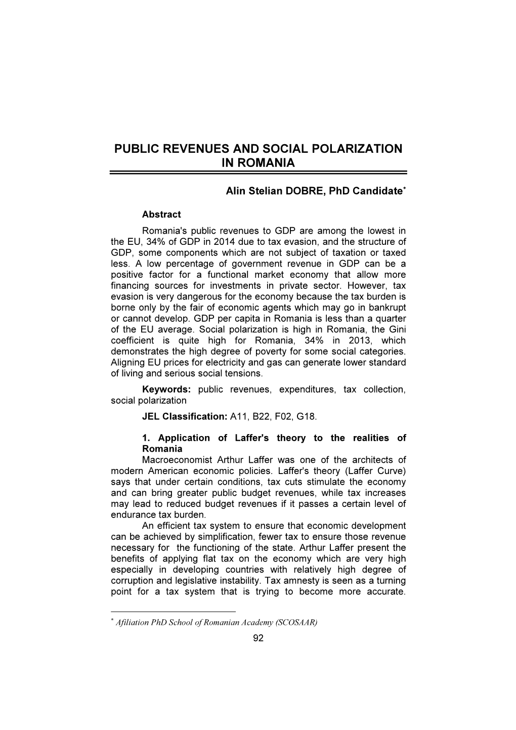 Public Revenues and Social Polarization in Romania