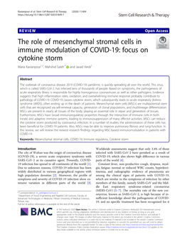 The Role of Mesenchymal Stromal Cells in Immune Modulation of COVID-19: Focus on Cytokine Storm Maria Kavianpour1,2, Mahshid Saleh1* and Javad Verdi1