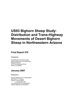 US93 Bighorn Sheep Study: Distribution and Trans-Highway Movements of Desert Bighorn Sheep in Northwestern Arizona