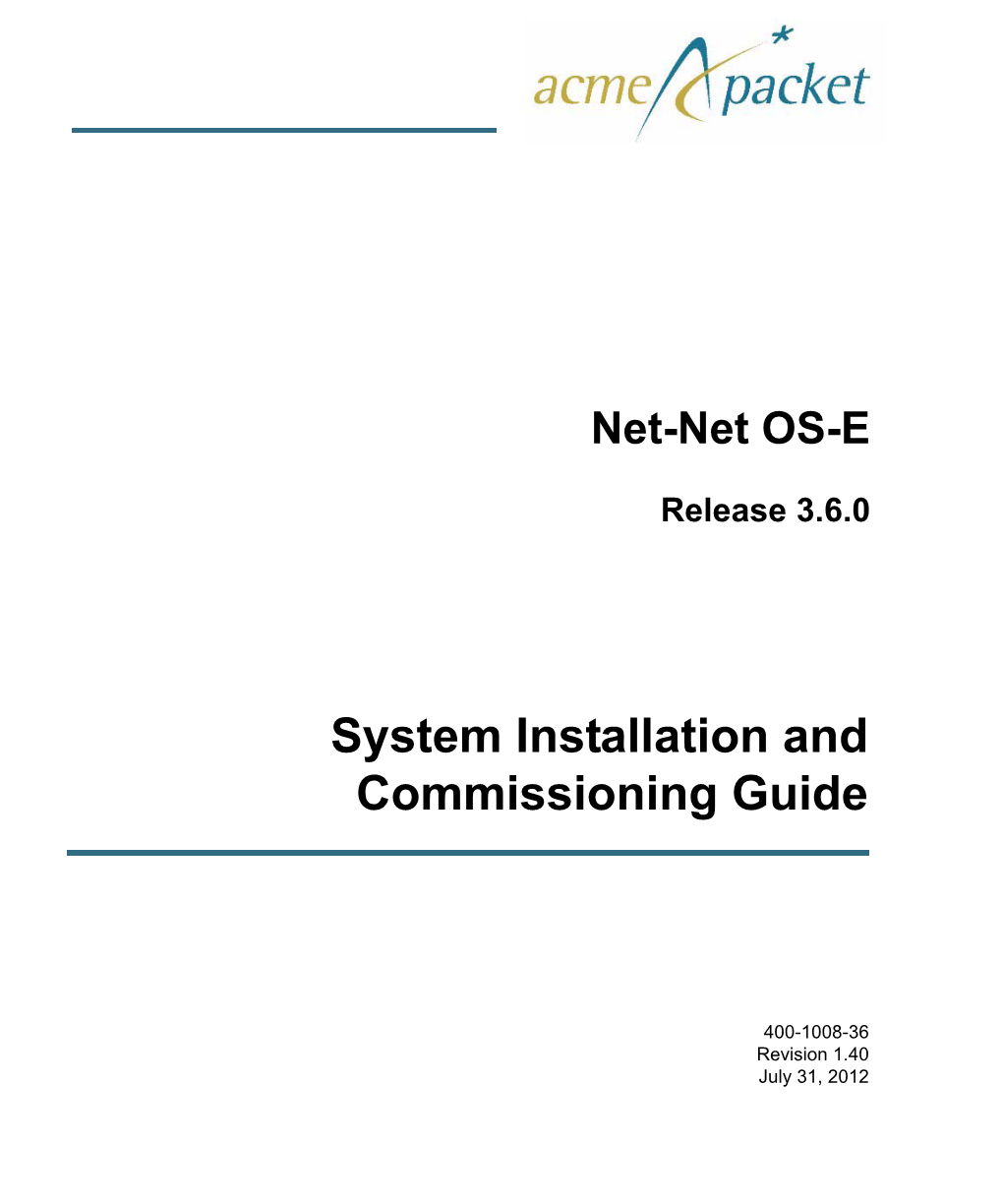 Net-Net OS-E System Installation and Commissioning Guide