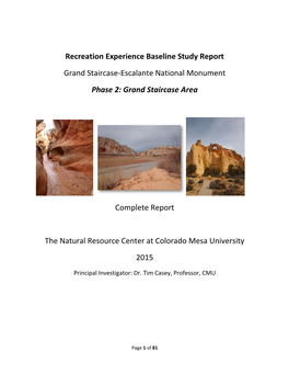 Recreation Experience Baseline Study Report Grand Staircase-Escalante National Monument Phase 2: Grand Staircase Area