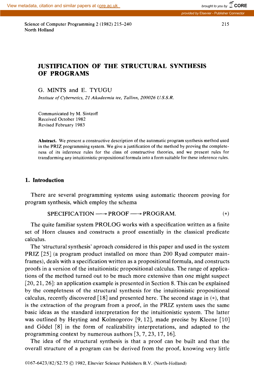 Justification of the Structural Synthesis of Programs