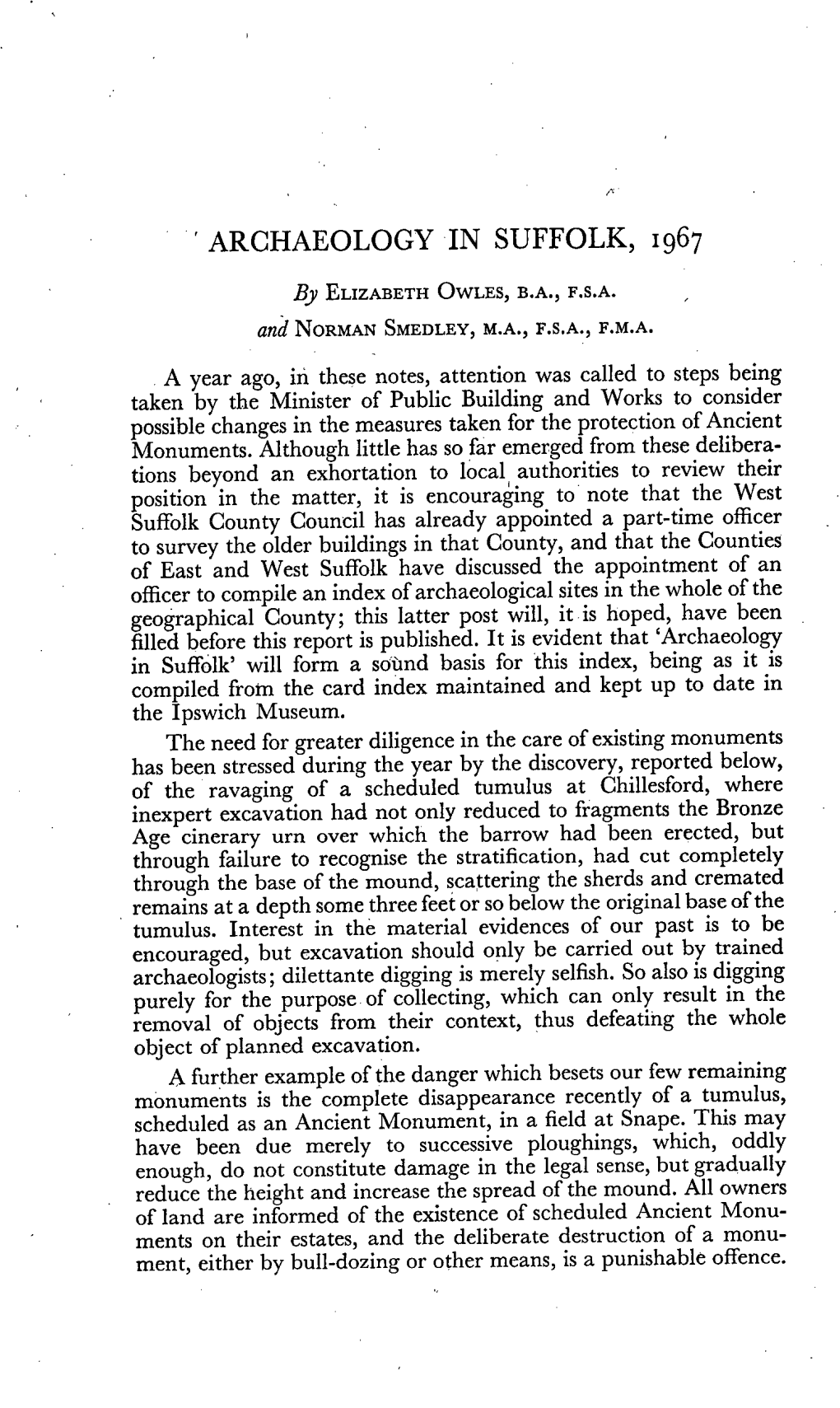 Archaeology in Suffolk, 1967 E. J. Owles, N. Smedley