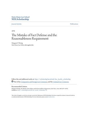 The Mistake of Fact Defense and the Reasonableness Requirement, 2 Int'l Sch
