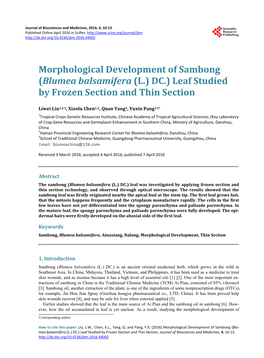 Morphological Development of Sambong (Blumea Balsamifera (L.) DC.) Leaf Studied by Frozen Section and Thin Section