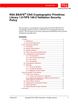 RSA BSAFE CNG Cryptographic Primitives Library 1.0 FIPS 140-2