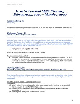 Israel & Istanbul MSM Itinerary February 25, 2020
