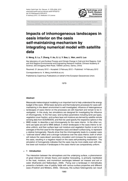 Impacts of Inhomogeneous Landscapes in Oasis Interior on the Oasis Self-Maintaining Mechanism by Integrating Numerical Model with Satellite Data X