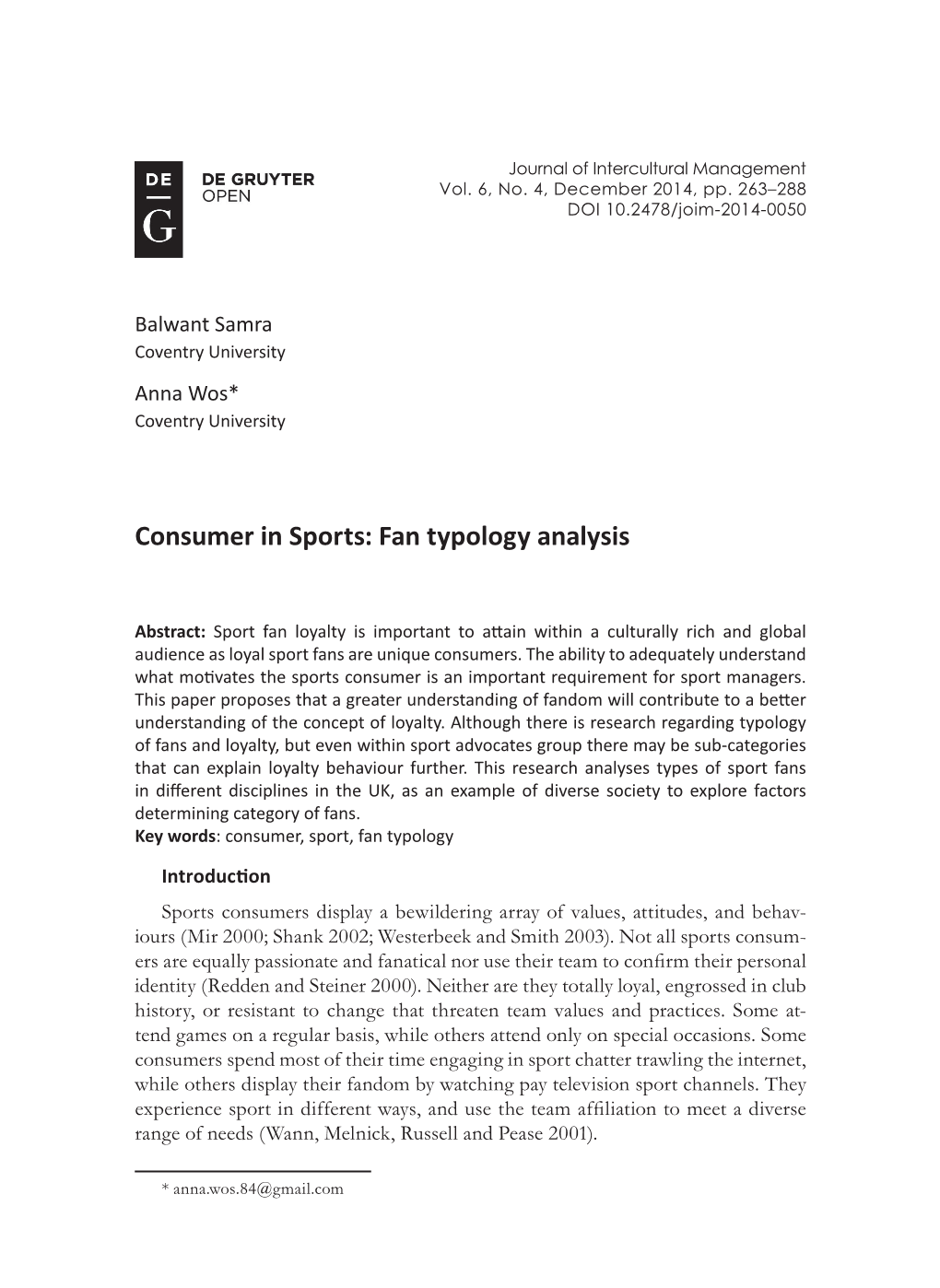 Consumer in Sports: Fan Typology Analysis