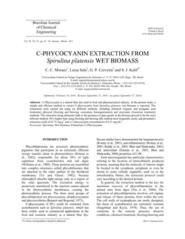 C-PHYCOCYANIN EXTRACTION from Spirulina Platensis WET BIOMASS