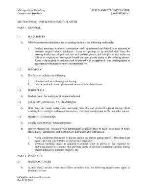PORTLAND CEMENT PLASTER Construction Standards PAGE 092400 - 1