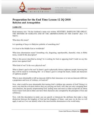 Preparation for the End Time Lesson 12 2Q 2018 Babylon and Armageddon