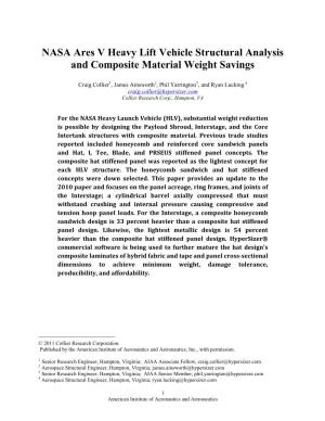 NASA Ares V Heavy Lift Vehicle Structural Analysis and Composite Material Weight Savings