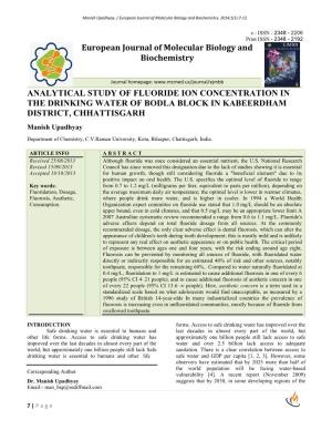 Euopean Journal of Molecular Biology and Biochemistry