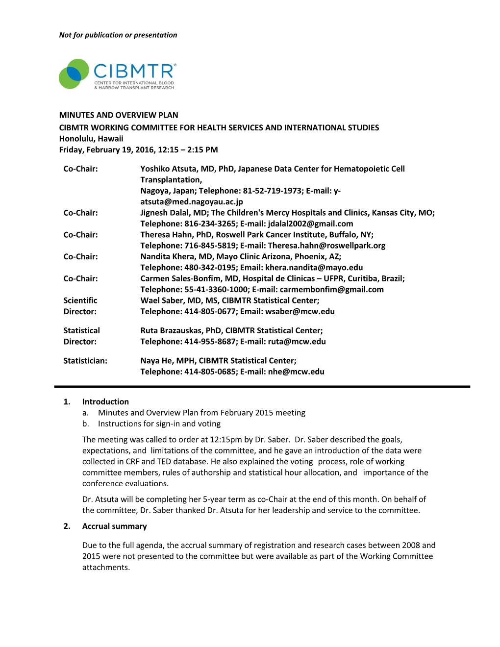 2016 Health Services and International Studies Minutes and 2016-2017 Overview Plan