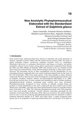 New Anxiolytic Phytopharmaceutical Elaborated with the Standardized Extract of Galphimia Glauca