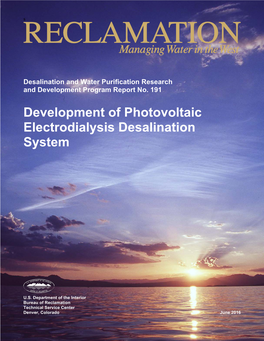 Development of Photovoltaic Electrodialysis Desalination System