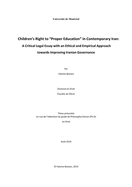 Children's Right to “Proper Education” in Contemporary Iran