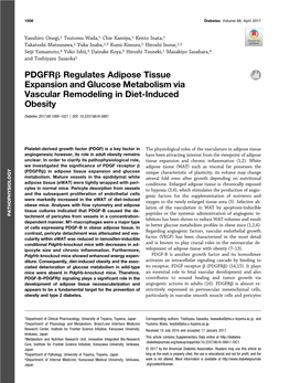 Pdgfrβ Regulates Adipose Tissue Expansion and Glucose