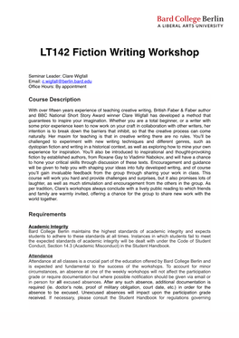 LT142 Fiction Writing Workshop Syllabus Autumn 2021