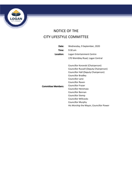 City Lifestyle Committee Agenda