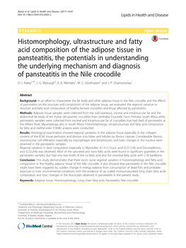 Histomorphology, Ultrastructure and Fatty