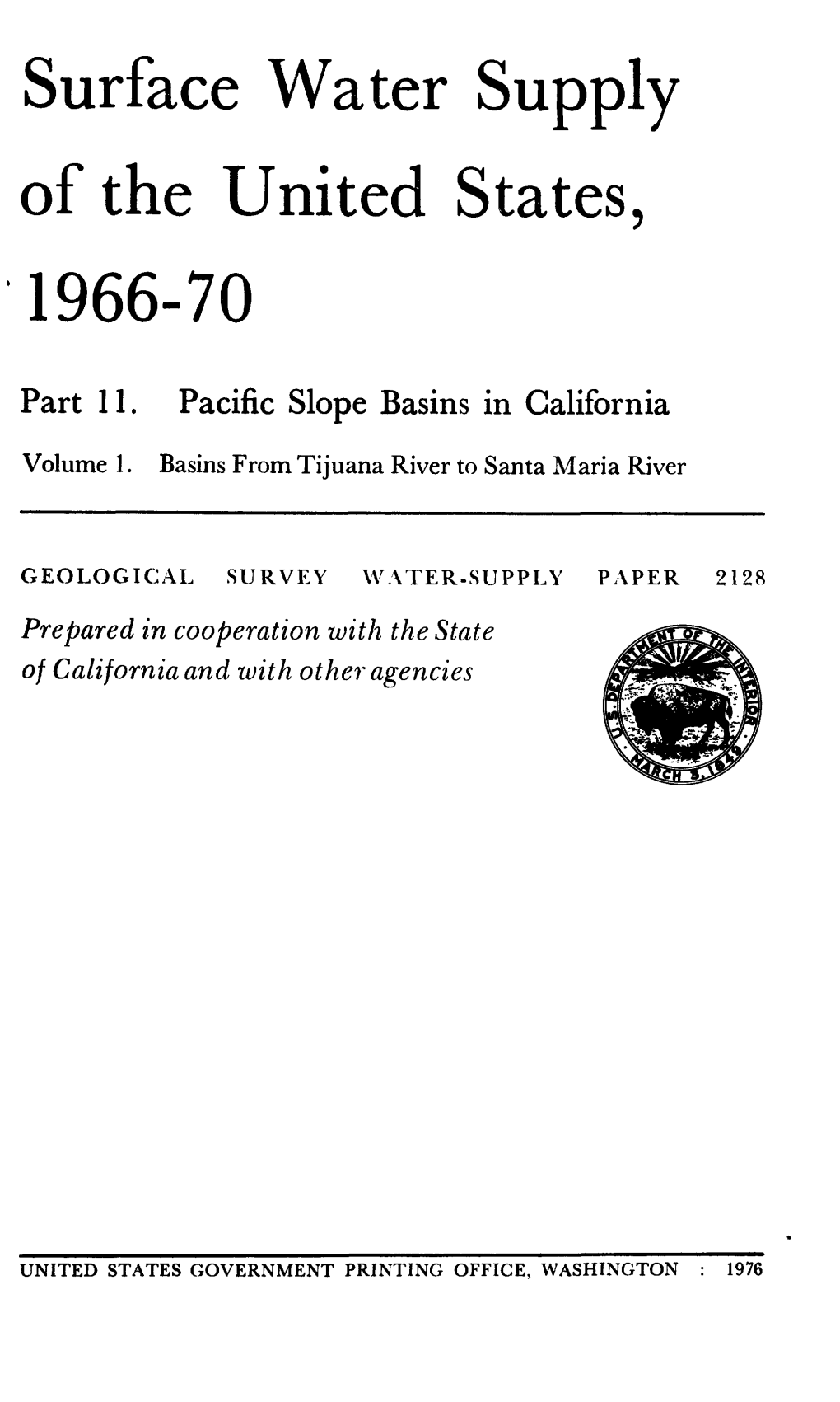 Surface Water Supply of the United States, 1966-70
