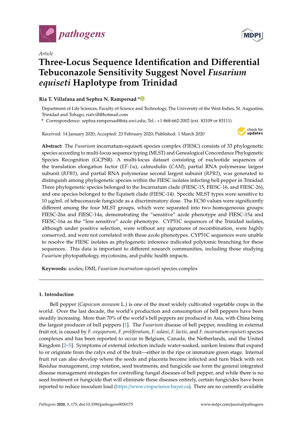 Three-Locus Sequence Identification and Differential Tebuconazole