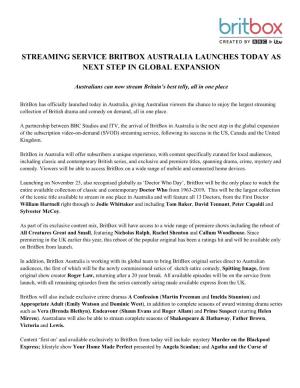 Streaming Service Britbox Australia Launches Today As Next Step in Global Expansion