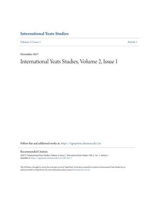 International Yeats Studies, Volume 2, Issue 1