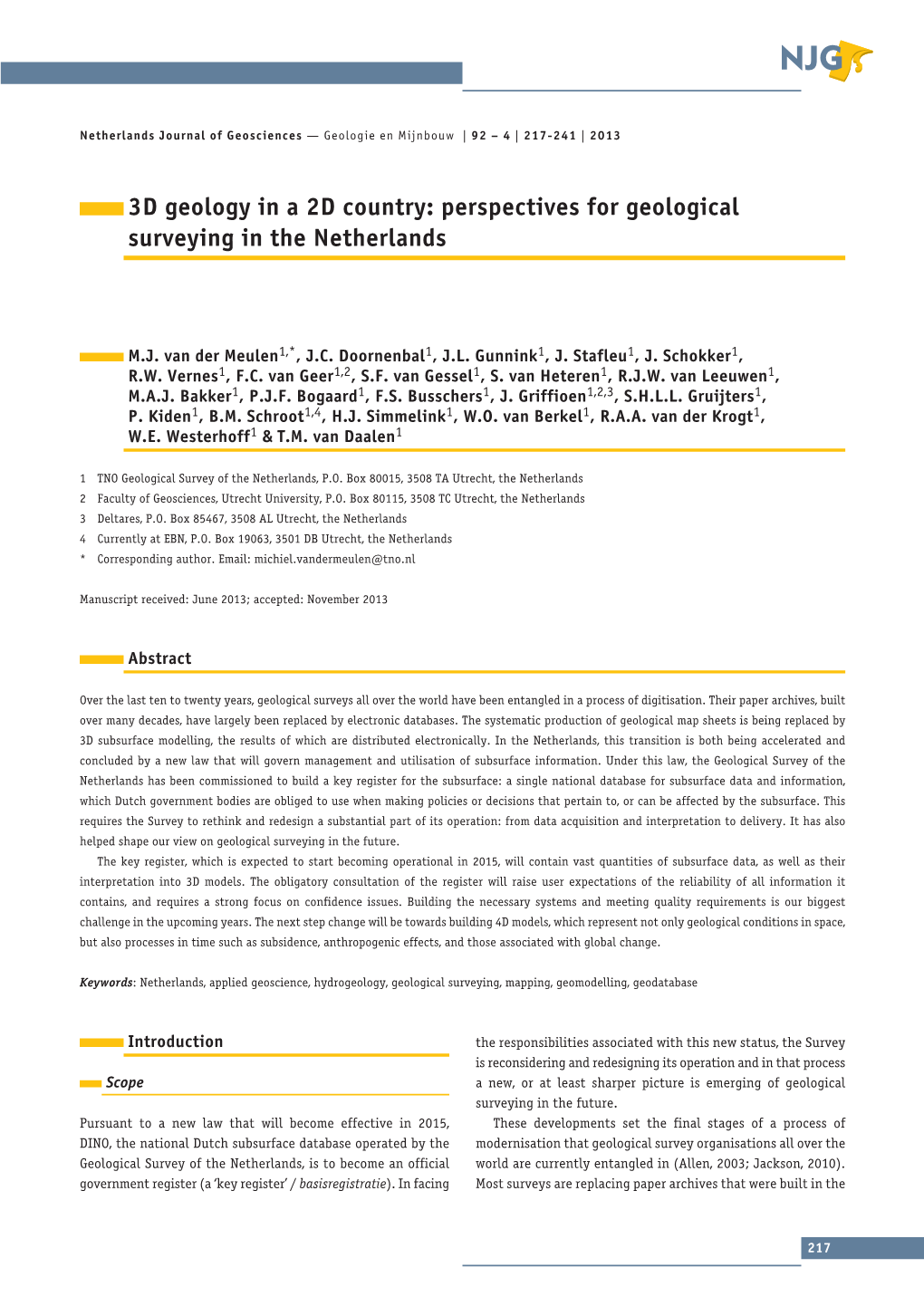 Perspectives for Geological Surveying in the Netherlands
