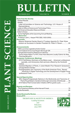 Bulletinplant Science Bulletin 56(2) 2010 SUMMER 2010 VOLUME 56 NUMBER 2